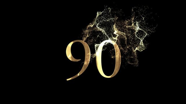Golden number 90 from particles, numbering, ninety, golden numbers, alpha channel, numerology, beautiful golden numbers with particles on a transparent background