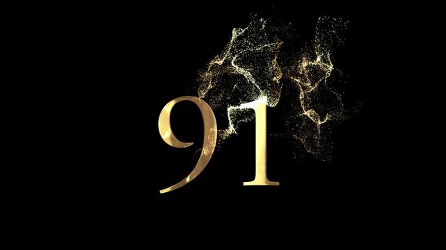 Golden number 91 from particles, numbering, ninety one, golden numbers, alpha channel, numerology, beautiful golden numbers with particles on a transparent background