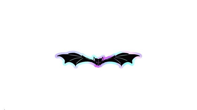 Black bat silhouette icon with neon glowing outline on white background