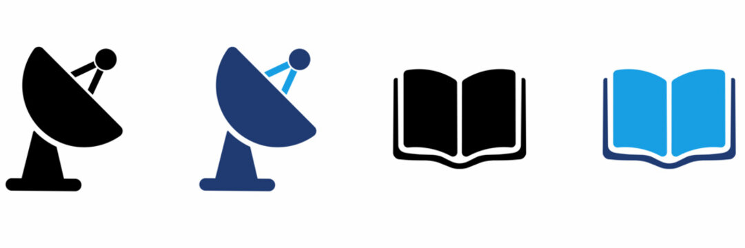 Satellite Communication and Digital Library Education icon collections. Containing Antenna, Open Book, Radar, Knowledge and more icons.