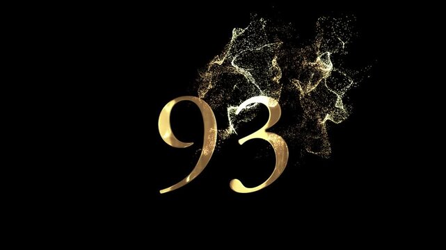 Golden number 93 from particles, numbering, ninety three, golden numbers, alpha channel, numerology, beautiful golden numbers with particles on a transparent background