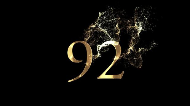 Golden number 92 from particles, numbering, ninety two, golden numbers, alpha channel, numerology, beautiful golden numbers with particles on a transparent background