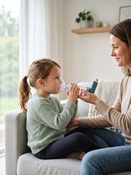 Pediatric Asthma Patient Using Metered Dose Inhaler with Spacer at Home Under Parent Supervision