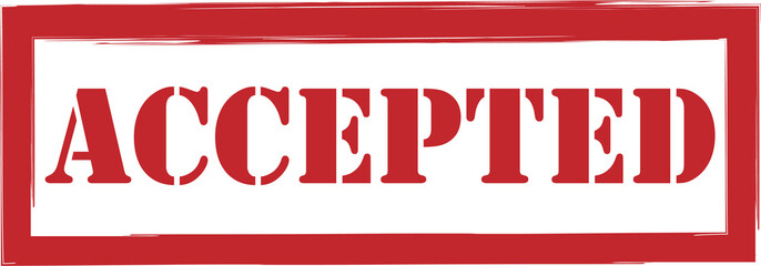 Fototapeta premium Red rubber stamp with the word accepted inside a rectangular frame isolated on transparent background