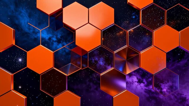 Abstract hexagonal pattern with cosmic background