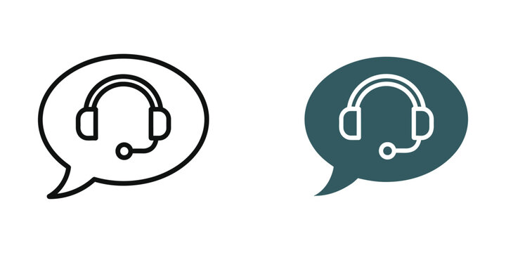 Customer support service set featuring headset inside speech bubbles for communication and help desk solutions