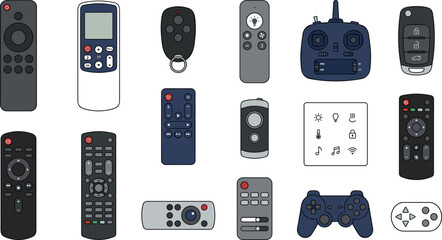 Wireless Remote Control Vector Icon Set with Smart Devices, Gamepads, and Key Fobs for Home Automation © Md shain