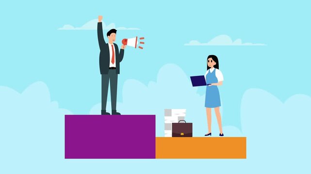 Leadership and Gender Inequality Concept with Male and Female Professionals cartoon animation