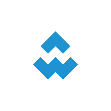 letter w blue waves geometric arrow up success symbol logo vector