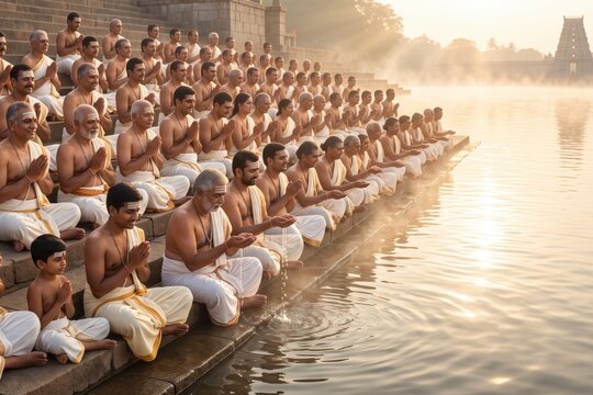 Upakarma Riverbank Prayer Gathering &ndash; Brahmin Community Sunrise Ceremony