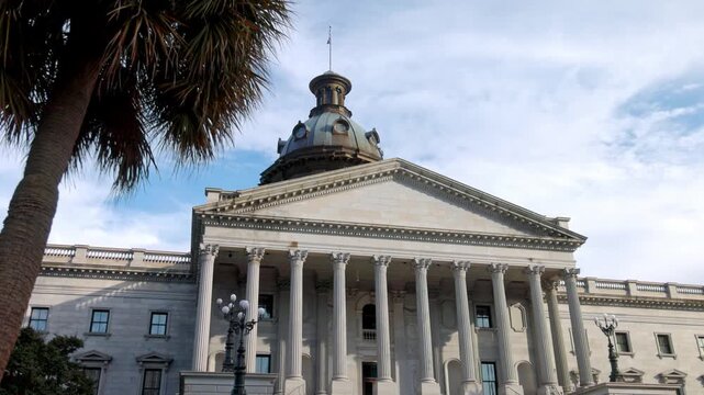 South Carolina state capitol building in Columbia, South Carolina with gimbal video walking forward.