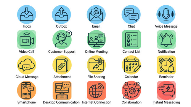 Modern communication and internet technology icon set