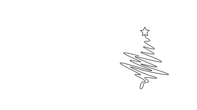 Animated self drawing of continuous line draw of   Christmas Tree Collection Minimalist Line Art. Full length one line animation. 4K