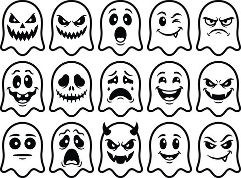 Halloween ghost faces bundle 13 spooky emotions for decoration and design