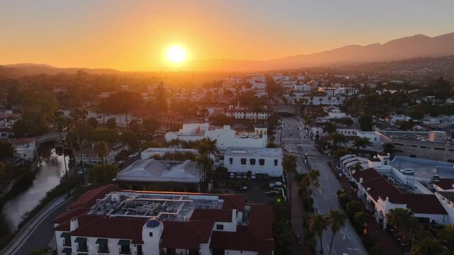 aerial pullout at sunrise from santa barbara california