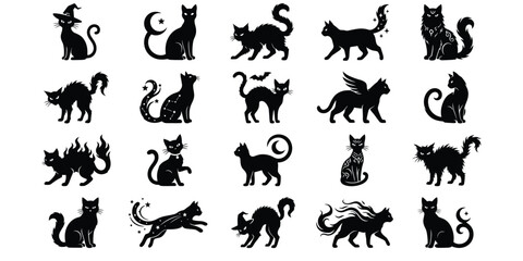 Naklejka premium Halloween cat silhouette designs black cats for spooky decor and festive fun