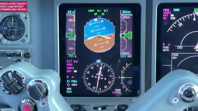 Primary Flight Display (PFD) In The Cockpit Of An Embraer ERJ Aircraft. - closeup shot