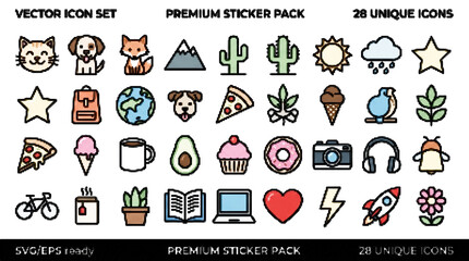 Fototapeta premium Colorful vector icon set with various objects and symbols