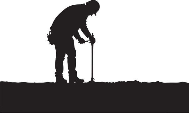 Silhouette of a man digging with a shovel, side view person