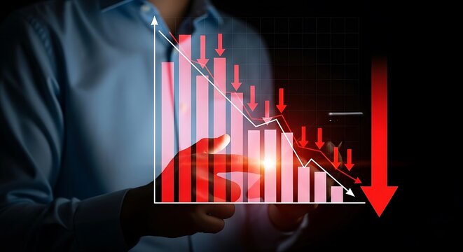 Man analyzing declining financial graph on smartphone screen