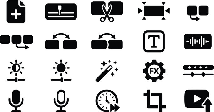 Modern flat icons set for media editing