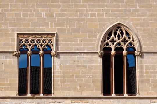 Tarragona (Spain). Gothic tracery in the upper part of the Royal Monastery of Poblet.