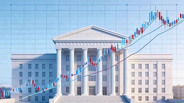 Building with financial chart overlay