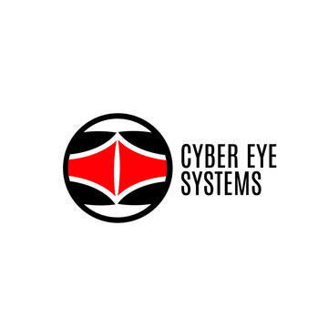 Modern Cyber Eye Systems logo design template with red and black geometric circle shapes for technology network or digital security company identity