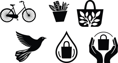 Eco icons, sustainability symbols, security graphics, nature silhouettes, green lifestyle, environmental protection, safe design, eco friendly, lock symbol, conservation art © MD SAHIDUL