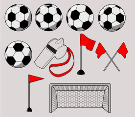 Soccer Equipment Collection (Ball, Whistle, Goal, Flag) © kaori