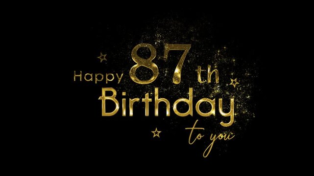 Happy 87th birthday banner with gold particles and transparent background