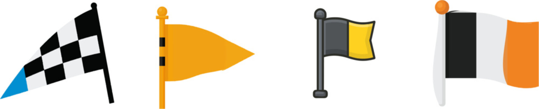A minimalist flat design checkerboard flag icon with a blue tip, representing the end of a race, is displayed against a white background in a UI/UX style