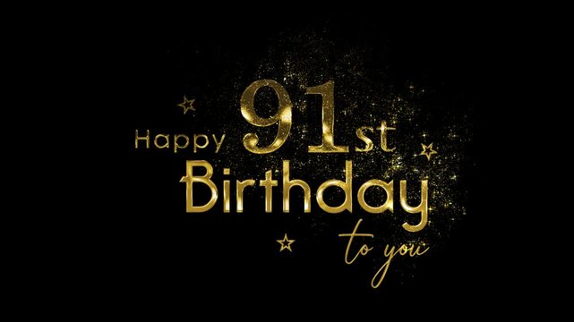 Happy 91st birthday banner with gold particles and transparent background