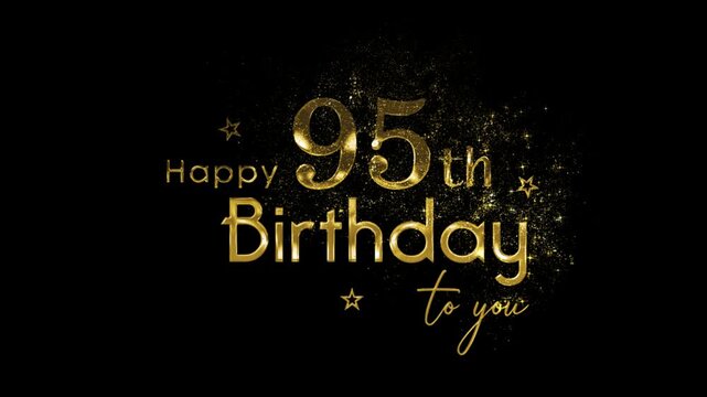 Happy 95th birthday banner with gold particles and transparent background