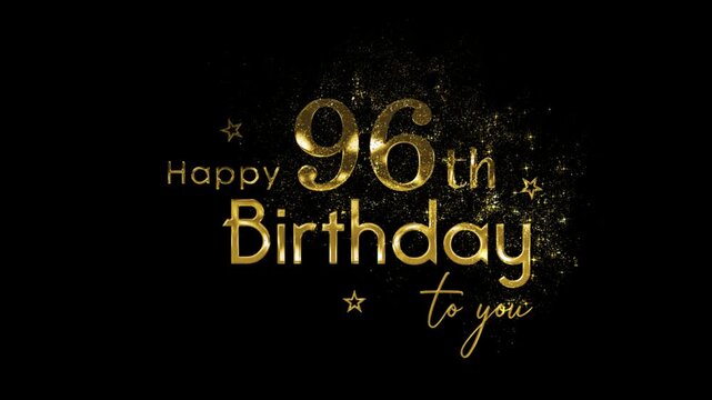 Happy 96th birthday banner with gold particles and transparent background