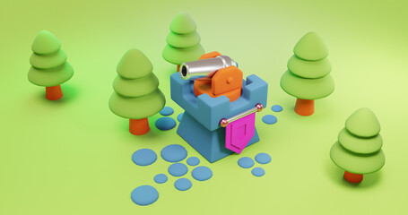 Game shooting turret. 3d render illustration. © ArtsTaras