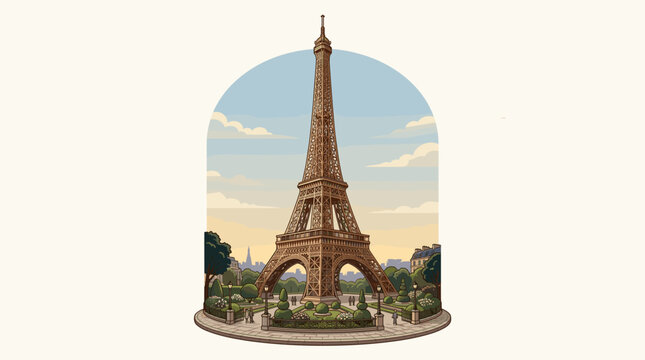 Eiffel Tower Landmark in Paris with Pixel Art Style