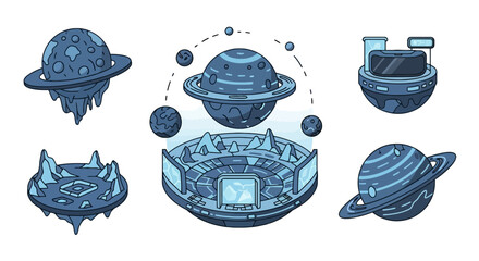 Futuristic space exploration and astronomical station elements © herdi