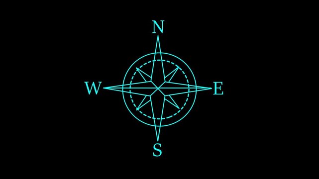 Animated Compass Rose Graphic  4k video animation for web, mobile and ui design