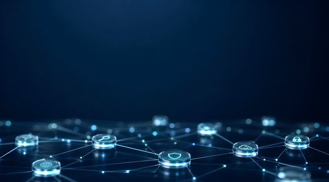 Premium luxury abstract technology background with glowing blue network nodes and interconnected data lines for enterprise cybersecurity