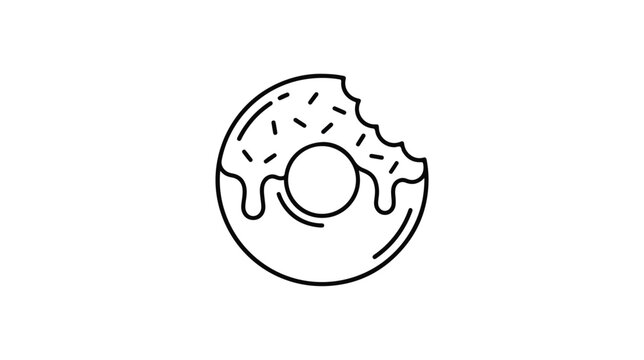 Minimalist bitten donut line icon vector, sweet glazed doughnut with sprinkles illustration, simple black and white bakery food symbol