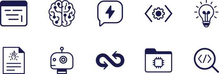 Fototapeta premium Collection of technology and artificial intelligence related icons in a grid layout