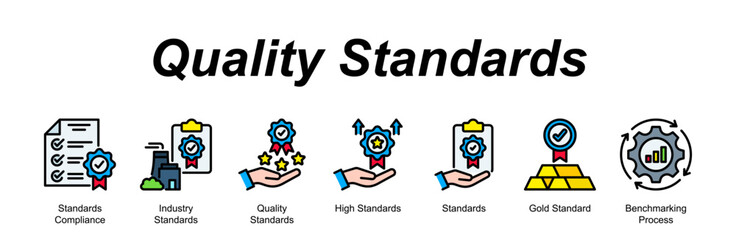 Quality Standards banner web icon vector illustration concept with an icon of business with icon of Standards Compliance, Industry Standards, Quality Standards, High Standards, Standards, Gol. © galangfr