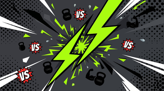 A vibrant illustration of a green lightning bolt bursting through a gray background with bold text effects.
