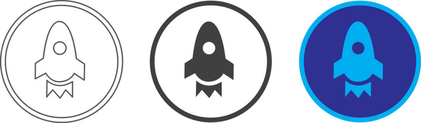 Collection of rocket ship icons in various styles and colors © Md