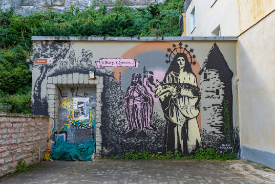 Tallinn, Estonia - August 24, 2025: A picture of the Okay, Queen... mural, created by Marie Soosaar in 2022, in Tallinn.