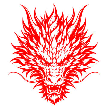 Bold Red Dragon Face Tribal Vector Illustration