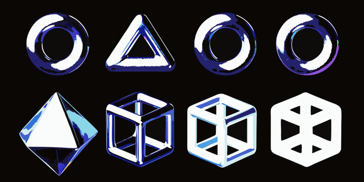 Geometric Shapes Collection Blue And White 3d Render On Black