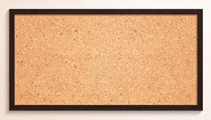 Fototapeta premium Rectangular cork bulletin board framed in dark wood, isolated on white background, perfect for pinning notes, memos, reminders, or creative displays in an office or home.