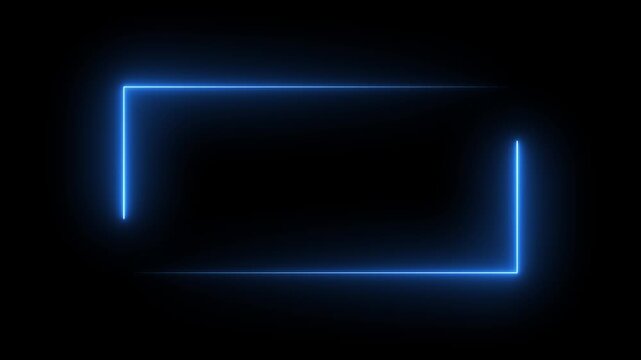 Glowing neon blue rectangle frame animation on a black background.